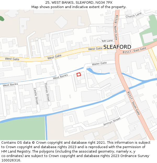 25, WEST BANKS, SLEAFORD, NG34 7PX: Location map and indicative extent of plot