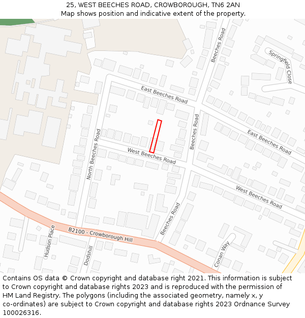 25, WEST BEECHES ROAD, CROWBOROUGH, TN6 2AN: Location map and indicative extent of plot