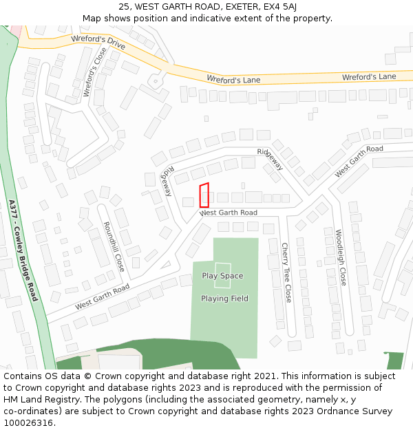 25, WEST GARTH ROAD, EXETER, EX4 5AJ: Location map and indicative extent of plot