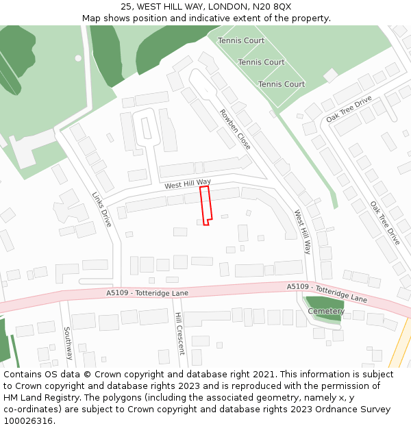 25, WEST HILL WAY, LONDON, N20 8QX: Location map and indicative extent of plot