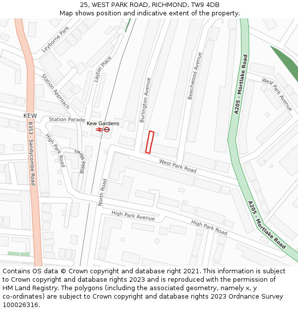 25, WEST PARK ROAD, RICHMOND, TW9 4DB: Location map and indicative extent of plot