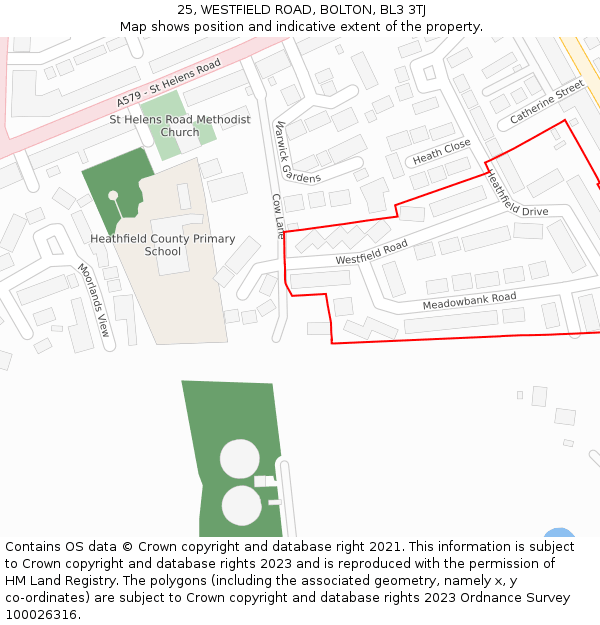 25, WESTFIELD ROAD, BOLTON, BL3 3TJ: Location map and indicative extent of plot