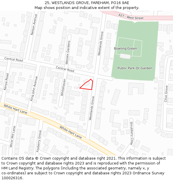 25, WESTLANDS GROVE, FAREHAM, PO16 9AE: Location map and indicative extent of plot