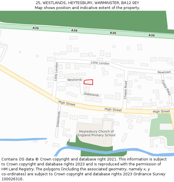 25, WESTLANDS, HEYTESBURY, WARMINSTER, BA12 0EY: Location map and indicative extent of plot