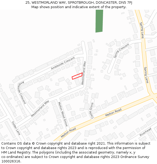 25, WESTMORLAND WAY, SPROTBROUGH, DONCASTER, DN5 7PJ: Location map and indicative extent of plot
