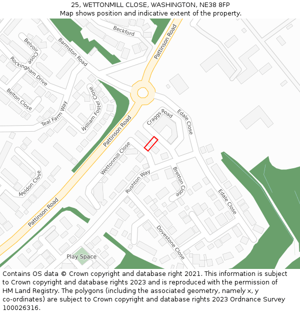 25, WETTONMILL CLOSE, WASHINGTON, NE38 8FP: Location map and indicative extent of plot