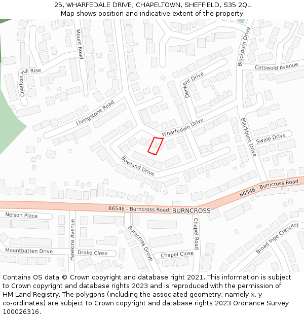25, WHARFEDALE DRIVE, CHAPELTOWN, SHEFFIELD, S35 2QL: Location map and indicative extent of plot