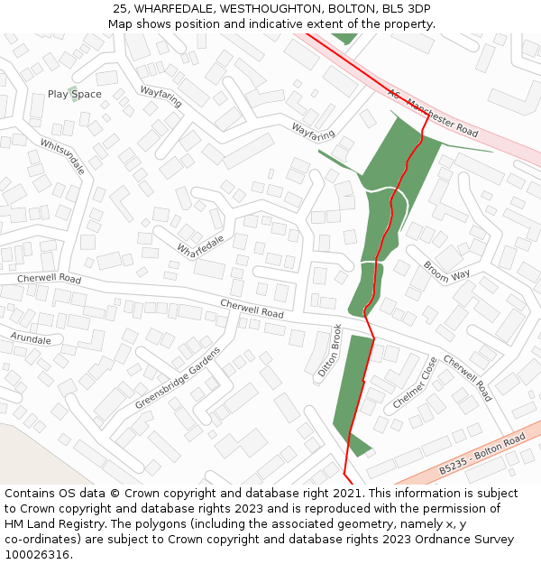 25, WHARFEDALE, WESTHOUGHTON, BOLTON, BL5 3DP: Location map and indicative extent of plot