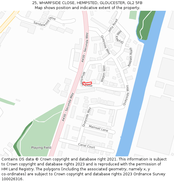 25, WHARFSIDE CLOSE, HEMPSTED, GLOUCESTER, GL2 5FB: Location map and indicative extent of plot