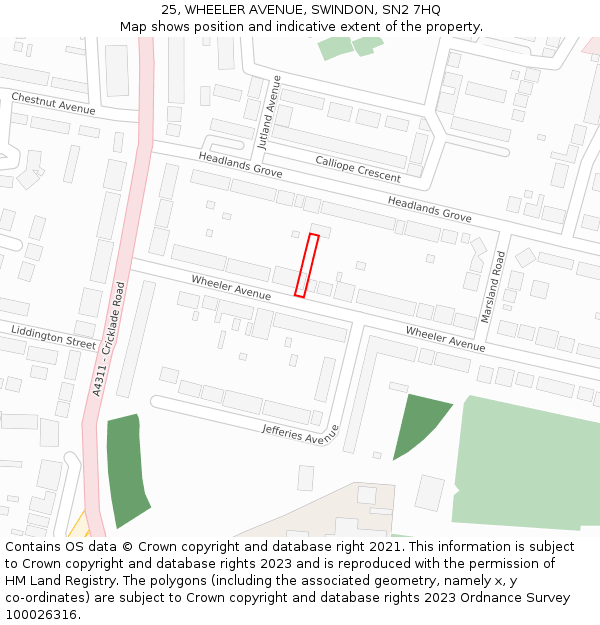 25, WHEELER AVENUE, SWINDON, SN2 7HQ: Location map and indicative extent of plot