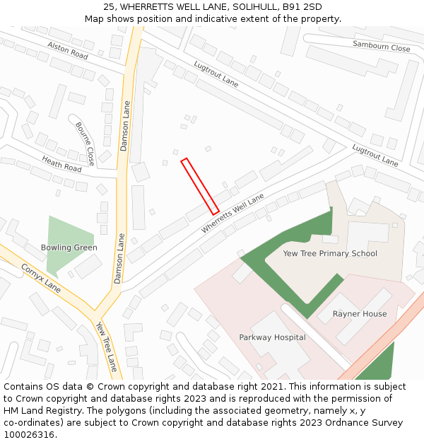25, WHERRETTS WELL LANE, SOLIHULL, B91 2SD: Location map and indicative extent of plot