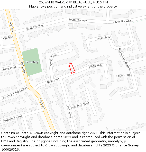 25, WHITE WALK, KIRK ELLA, HULL, HU10 7JH: Location map and indicative extent of plot