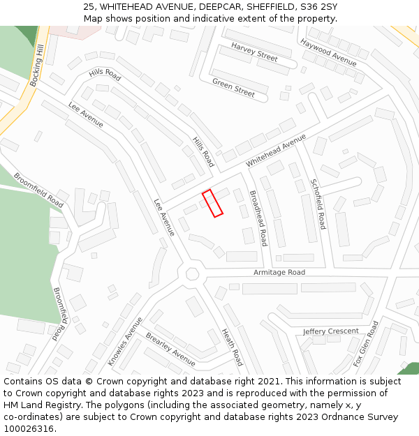 25, WHITEHEAD AVENUE, DEEPCAR, SHEFFIELD, S36 2SY: Location map and indicative extent of plot