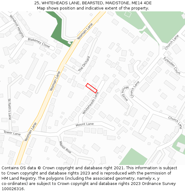 25, WHITEHEADS LANE, BEARSTED, MAIDSTONE, ME14 4DE: Location map and indicative extent of plot