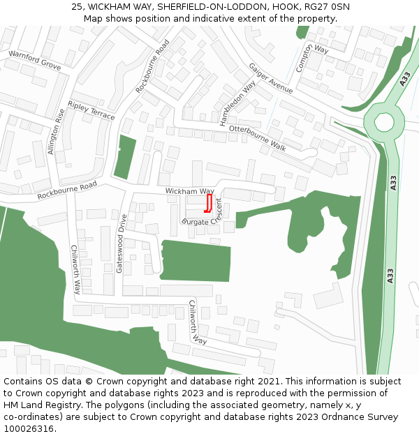 25, WICKHAM WAY, SHERFIELD-ON-LODDON, HOOK, RG27 0SN: Location map and indicative extent of plot
