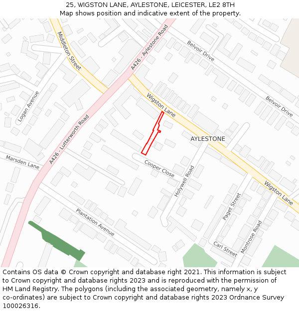 25, WIGSTON LANE, AYLESTONE, LEICESTER, LE2 8TH: Location map and indicative extent of plot