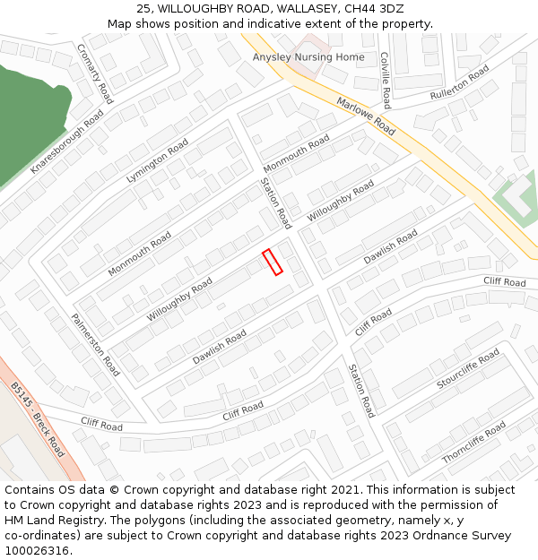 25, WILLOUGHBY ROAD, WALLASEY, CH44 3DZ: Location map and indicative extent of plot