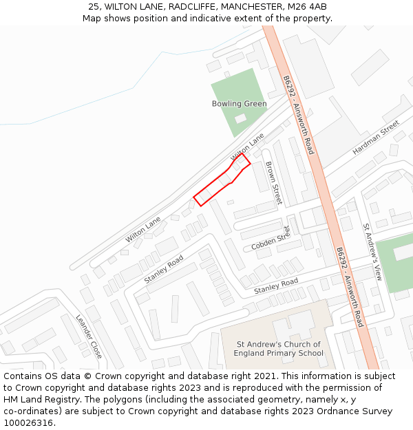 25, WILTON LANE, RADCLIFFE, MANCHESTER, M26 4AB: Location map and indicative extent of plot