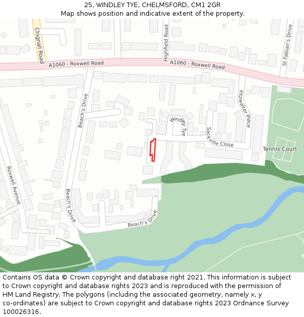 25, WINDLEY TYE, CHELMSFORD, CM1 2GR: Location map and indicative extent of plot