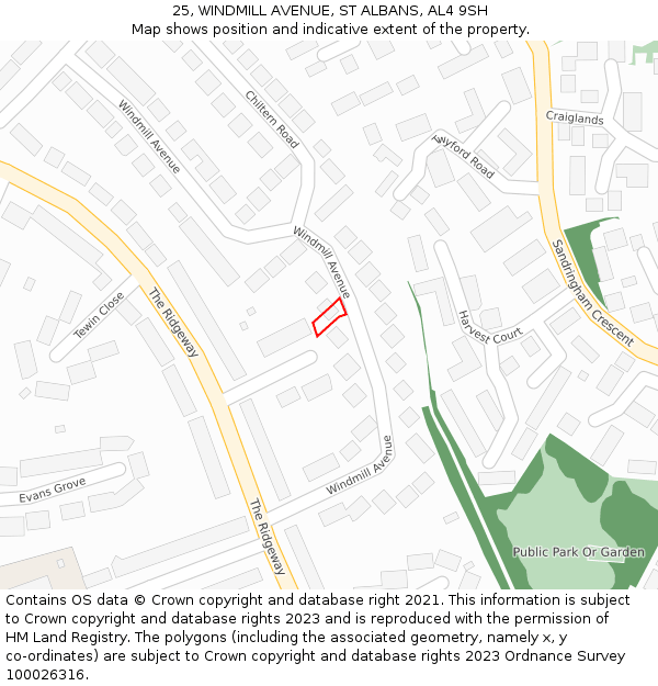 25, WINDMILL AVENUE, ST ALBANS, AL4 9SH: Location map and indicative extent of plot