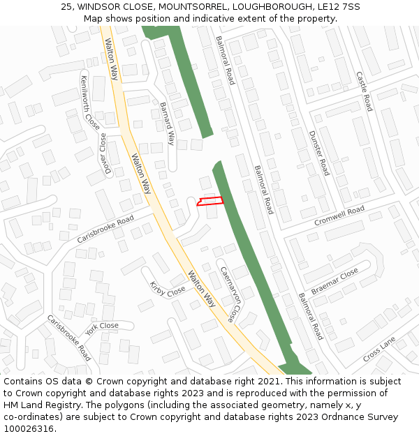 25, WINDSOR CLOSE, MOUNTSORREL, LOUGHBOROUGH, LE12 7SS: Location map and indicative extent of plot