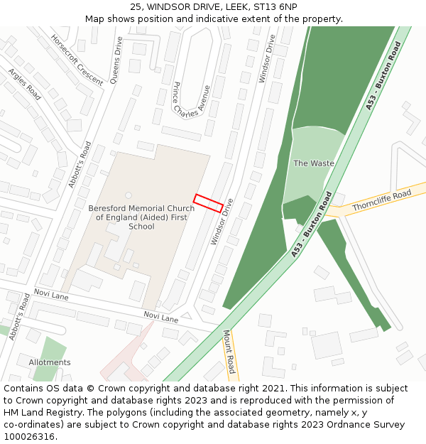 25, WINDSOR DRIVE, LEEK, ST13 6NP: Location map and indicative extent of plot