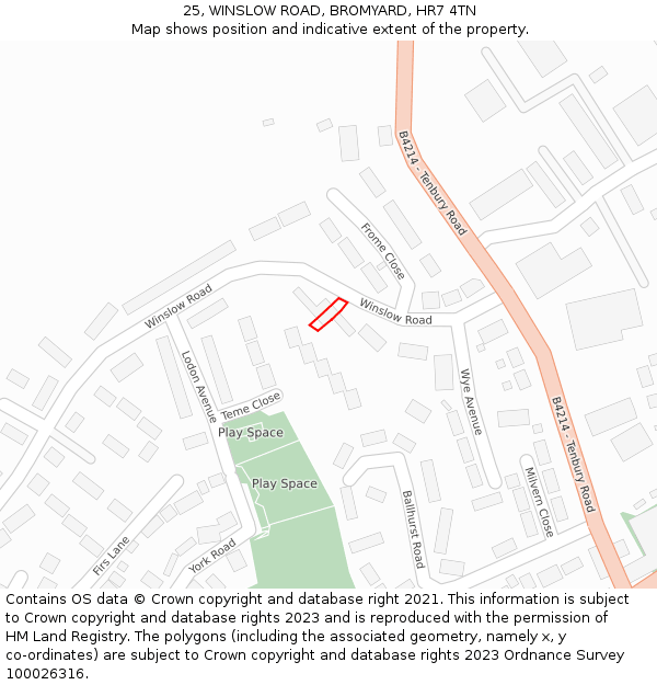 25, WINSLOW ROAD, BROMYARD, HR7 4TN: Location map and indicative extent of plot