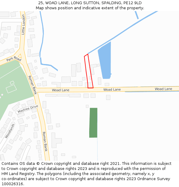 25, WOAD LANE, LONG SUTTON, SPALDING, PE12 9LD: Location map and indicative extent of plot