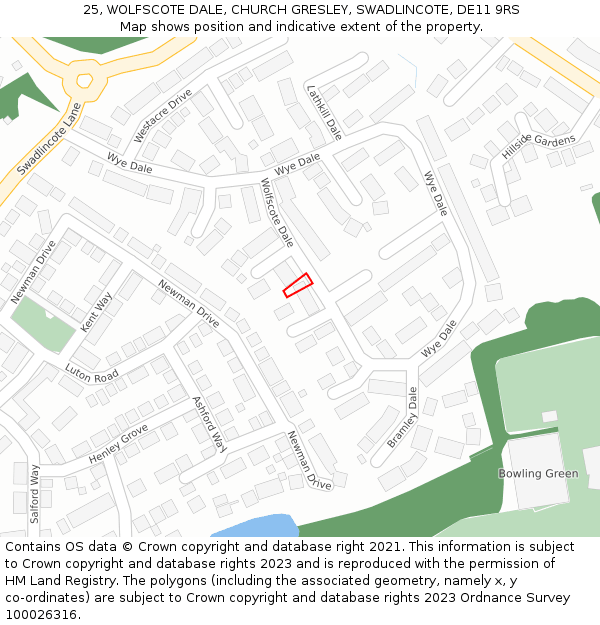 25, WOLFSCOTE DALE, CHURCH GRESLEY, SWADLINCOTE, DE11 9RS: Location map and indicative extent of plot