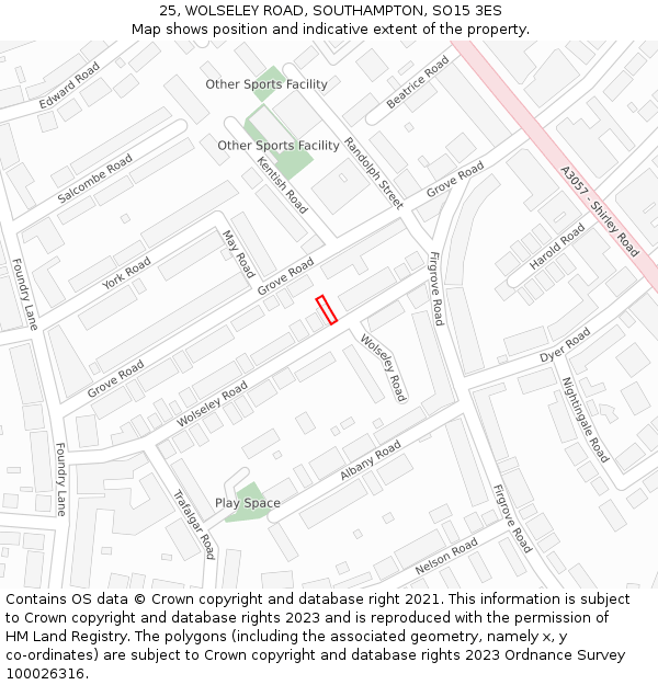 25, WOLSELEY ROAD, SOUTHAMPTON, SO15 3ES: Location map and indicative extent of plot