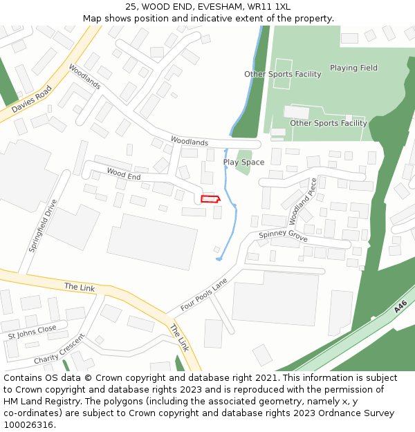 25, WOOD END, EVESHAM, WR11 1XL: Location map and indicative extent of plot