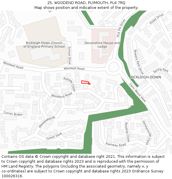 25, WOODEND ROAD, PLYMOUTH, PL6 7RQ: Location map and indicative extent of plot