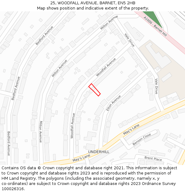 25, WOODFALL AVENUE, BARNET, EN5 2HB: Location map and indicative extent of plot