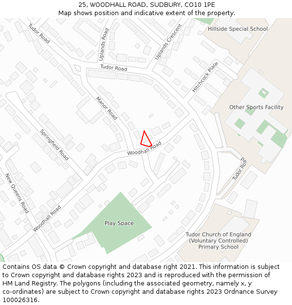 25, WOODHALL ROAD, SUDBURY, CO10 1PE: Location map and indicative extent of plot