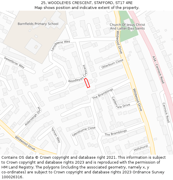 25, WOODLEYES CRESCENT, STAFFORD, ST17 4RE: Location map and indicative extent of plot