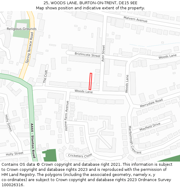 25, WOODS LANE, BURTON-ON-TRENT, DE15 9EE: Location map and indicative extent of plot