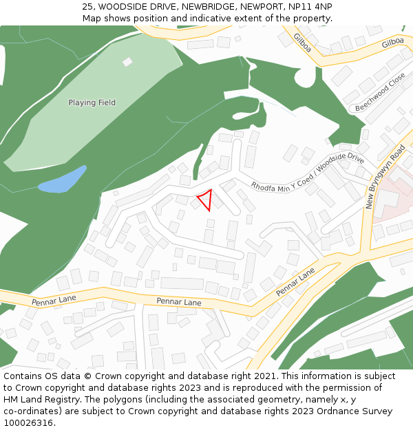 25, WOODSIDE DRIVE, NEWBRIDGE, NEWPORT, NP11 4NP: Location map and indicative extent of plot