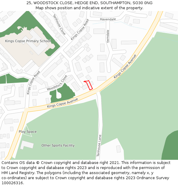 25, WOODSTOCK CLOSE, HEDGE END, SOUTHAMPTON, SO30 0NG: Location map and indicative extent of plot