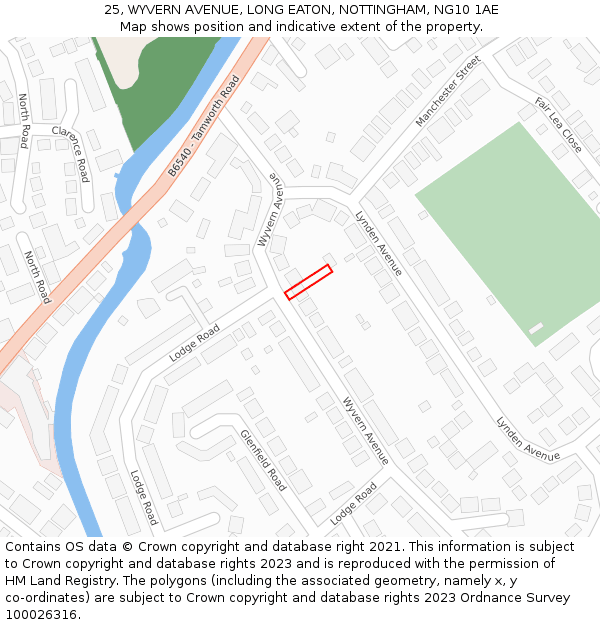 25, WYVERN AVENUE, LONG EATON, NOTTINGHAM, NG10 1AE: Location map and indicative extent of plot