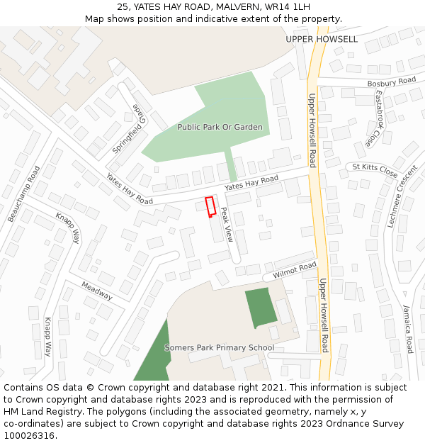 25, YATES HAY ROAD, MALVERN, WR14 1LH: Location map and indicative extent of plot