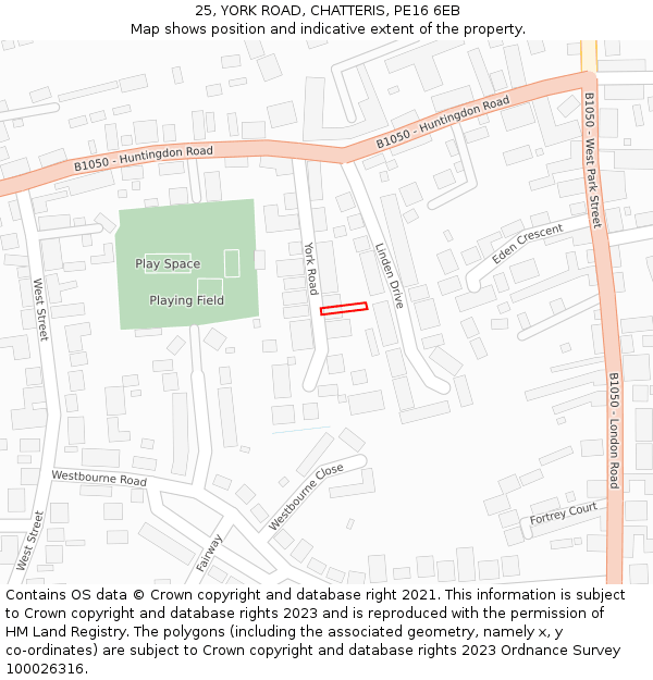 25, YORK ROAD, CHATTERIS, PE16 6EB: Location map and indicative extent of plot