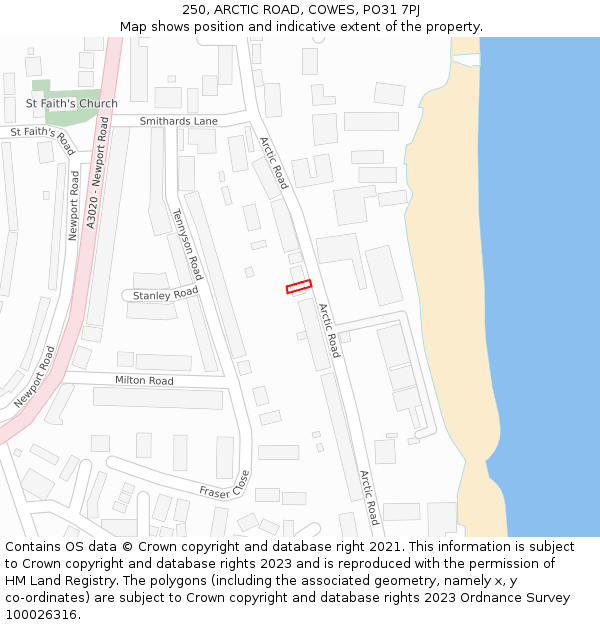 250, ARCTIC ROAD, COWES, PO31 7PJ: Location map and indicative extent of plot