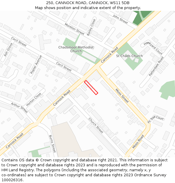 250, CANNOCK ROAD, CANNOCK, WS11 5DB: Location map and indicative extent of plot