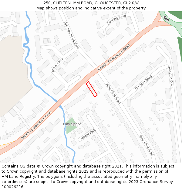 250, CHELTENHAM ROAD, GLOUCESTER, GL2 0JW: Location map and indicative extent of plot