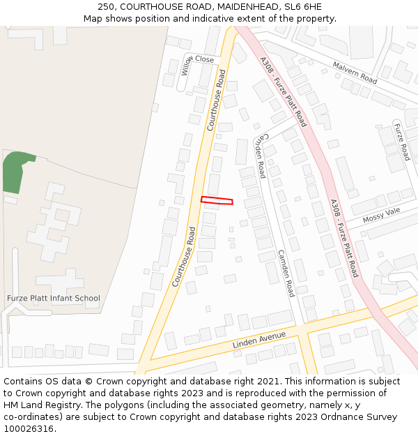 250, COURTHOUSE ROAD, MAIDENHEAD, SL6 6HE: Location map and indicative extent of plot