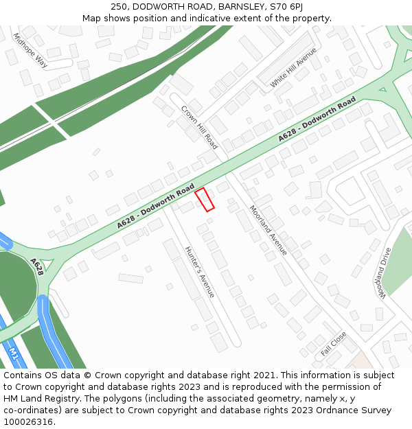 250, DODWORTH ROAD, BARNSLEY, S70 6PJ: Location map and indicative extent of plot