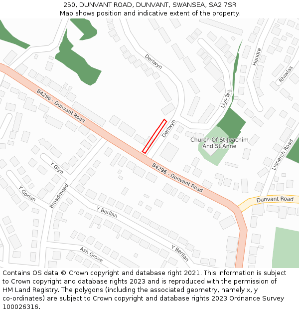 250, DUNVANT ROAD, DUNVANT, SWANSEA, SA2 7SR: Location map and indicative extent of plot
