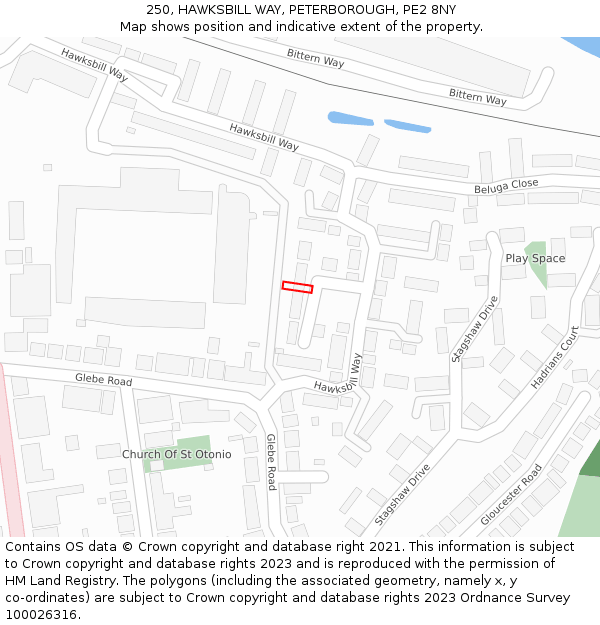 250, HAWKSBILL WAY, PETERBOROUGH, PE2 8NY: Location map and indicative extent of plot