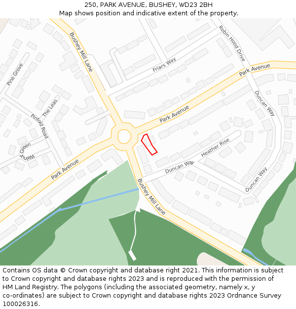 250, PARK AVENUE, BUSHEY, WD23 2BH: Location map and indicative extent of plot