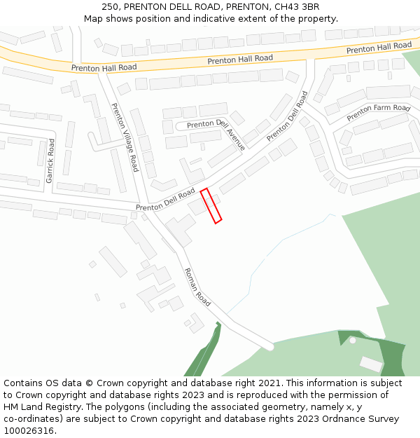 250, PRENTON DELL ROAD, PRENTON, CH43 3BR: Location map and indicative extent of plot